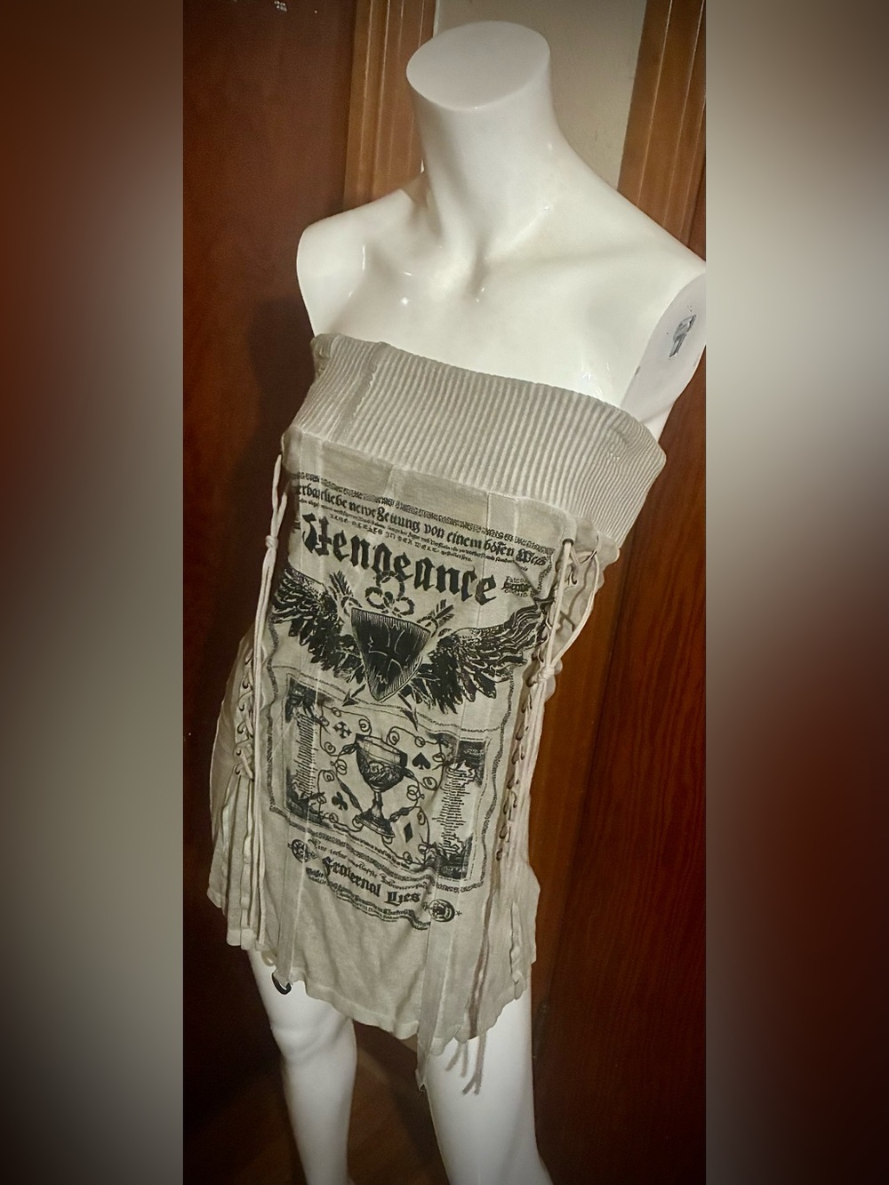 Salvage Edgy Tan w/ Sparkly Black Graphics Tunic Tube Top / Mini Dress - Size M - Picture 6 of 8